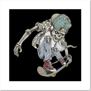 Skateboard skeleton background Posters and Art